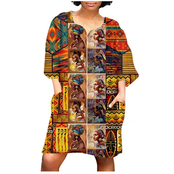 Derliaus Moteris Suknelė Afrikos Spausdinta Puse Rankovėmis V-Kaklo Laisvi, Suknelės, Laisvalaikio Šalis Mini Suknelė Kišenėje Suknelės Moterims 2021