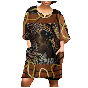 Derliaus Moteris Suknelė Afrikos Spausdinta Puse Rankovėmis V-Kaklo Laisvi, Suknelės, Laisvalaikio Šalis Mini Suknelė Kišenėje Suknelės Moterims 2021