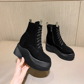 SKLFGXZY Japonija, Pietų Korėja, Naujas žiemos kulkšnies Moterų batai natūralios odos pleišto Mados batai juodi Moterims, batai Neperšlampami Taivanas