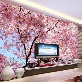 Custom Sienų Medžiaga Romantiška Cherry Blossom Kraštovaizdžio Foto Tapetai, Freskos, Miegamojo Kambarį Fonas, Sienų Danga, Namų Dekoro