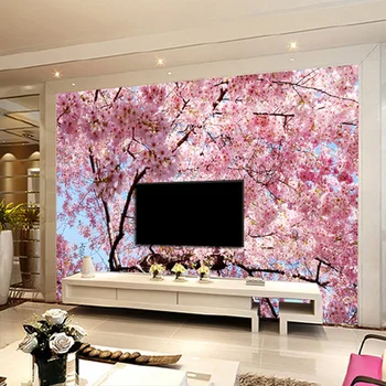 Custom Sienų Medžiaga Romantiška Cherry Blossom Kraštovaizdžio Foto Tapetai, Freskos, Miegamojo Kambarį Fonas, Sienų Danga, Namų Dekoro