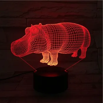 3D-260 Hippo su 7 Spalvų Lampe optique iliuzija 3D Gyvūnų Lempos Nuostabi Vizualizacijos Optinė Iliuzija Vaikų Dovanų