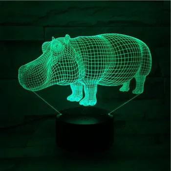 3D-260 Hippo su 7 Spalvų Lampe optique iliuzija 3D Gyvūnų Lempos Nuostabi Vizualizacijos Optinė Iliuzija Vaikų Dovanų