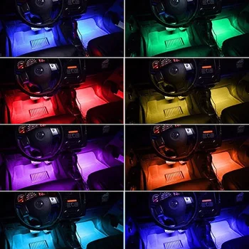 Automobilių Koja Aplinkos Šviesos diodų (LED) Apšvietimo Spalvingą Balso Kontrolės RGB Muzikos Ritmą Lengvųjų Automobilių Atmosfera Šviesos