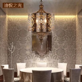 Arabų stiliaus vario lempa derliaus kabo lempa kambarį miegamasis retro šviestuvai viešbutis valgomasis šviesos šviestuvai led e14
