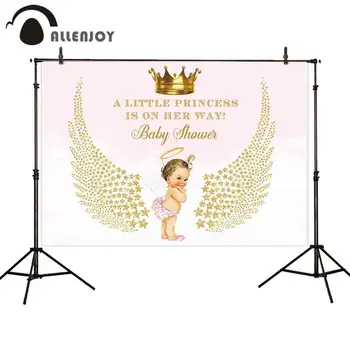 Allenjoy Mažoji Princesė Photobooth Angelas Aukso Karūną Blizgučiai Žvaigždžių Sparno Kūdikio Dušas Šalis Reklama Mergaičių Veiklos Fonas Dekoras