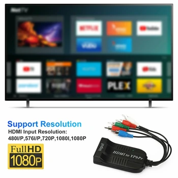 1080P HDMI Component Video YPbPr RCA Konverteris Adapterio Kabelį R/L, o Galia