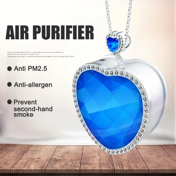 Karoliai Oro Valytuvas Širdies Formos Blue Crystal Mini Nešiojamas Oro Freshner Suaugusiųjų Vaikas GK99