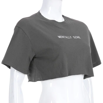 Karšto pardavimo Naujus Produktus Vasarą Moterų Trumpas Apkarpyti Umbilical Sase T vientisos Spalvos Letter Spausdinimo Atsitiktinis Visas rungtynes, T-shirt