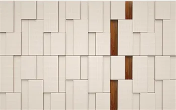 Milofi užsakymą tapetai, freskos 3D smėlio spalvos audinio, modelio trimatis kvadrato medienos grūdų sujungimas TV fono sienos