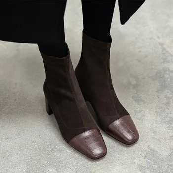 žiemos Naujas mados Britų stiliaus Aikštėje galvos Trumpas vamzdis Elastingumą Martin batai Paprastumo Sujungimas Aukšti kulniukai Moterų batai