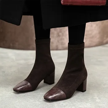 žiemos Naujas mados Britų stiliaus Aikštėje galvos Trumpas vamzdis Elastingumą Martin batai Paprastumo Sujungimas Aukšti kulniukai Moterų batai