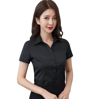 Profesinės marškinėliai moterims dėvėti trumpas rankovės 2021 naujų korėjos pavasario, vasaros, pilka, Navy marškinėliai, darbo drabužiai, palaidinės