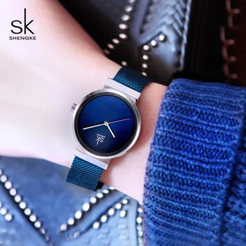 Shengke Moterų Laikrodžiai Mėlyna Mados Nerūdijančio Plieno, Kvarcas Žiūrėti Reloj Mujer 2019 Top Brand Prabangos Ponios, Apyrankės, Laikrodžiai #K0083