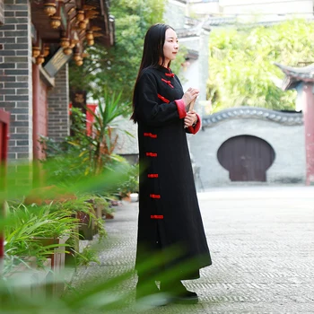Hisenky 2019 M. Žiemą Pagerino Cheongsam Kinijos Tradicinės Qipao Suknelė Moterims Medvilnės-Paminkštintas Storas Ilgas Švarkas Suknelė Skraiste Femme