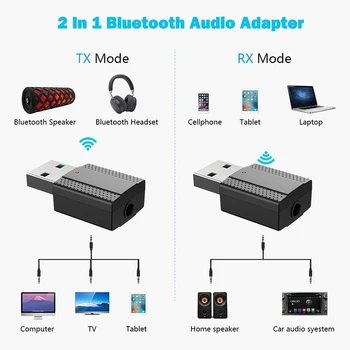 Bluetooth 5.0 Imtuvas Siųstuvas Adapteris Bevielio Adapteriai su Mikrofonu Rankų 3.5 mm Jack HiFI Stereo TV Automobilinis Rinkinys