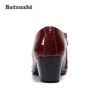 Batzuzhi Japonų Tipo vyriški Batai Pažymėjo Tne Kniedės Vyno Raudona natūralios Odos Batai Vyrams 6.5 cm aukščio Kulniukai Botas Hombre!