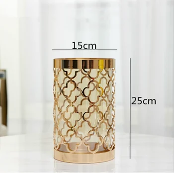 Šiaurės šalių Šiuolaikinės Kūrybos metalo Skaidraus stiklo vaza Aukso spausdinimo namų Gėlių kompozicijų priedai brangios apdailos WJ804