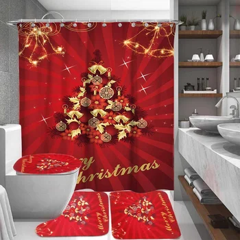 Linksmų Kalėdų Vonios Kambarys Nustatyti Raudona Kalėdų Eglutė Modelis Vandeniui Dušo Užuolaidos Tualeto Dangčio Mat Ne Slydimo Kilimas Kalėdų Dekoro