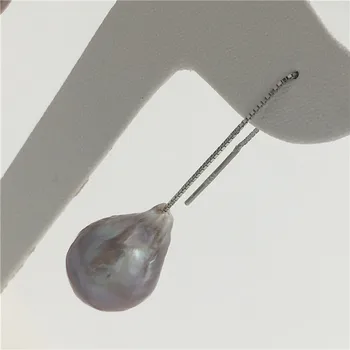 NAUJAS Natūralių gėlavandenių perlų violetinė baroko 12 x16mm Tibeto sidabro auskarai