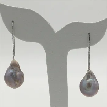 NAUJAS Natūralių gėlavandenių perlų violetinė baroko 12 x16mm Tibeto sidabro auskarai