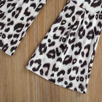 Vasaros Mados Bamblys Mergaičių Drabužių Rinkiniai Akių Sluoksniuotos Rankovėmis Kietas T Shirts Leopardas Spausdinti Flare Kelnės 2-7Y