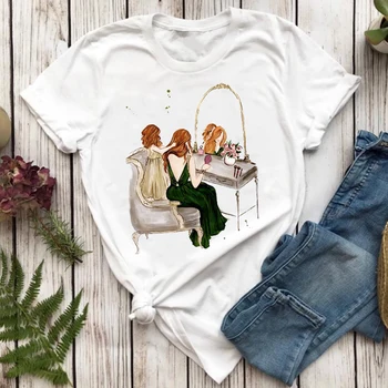 Moterų marškinėliai Meilę Mergina Trumpas Rankovės Saldus Mama Mama Mama Animacinių filmų Top Panele Marškinėlius Moterų Ponios Spausdinti Grafinis Tee Marškinėliai