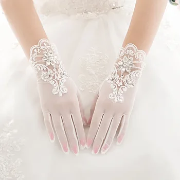 2018 Naujų Korėjos Stiliaus Paprasta Elegancija, Trumpas Vestuvių Pirštinės Duobute Nuotaka Balta Nėrinių Vestuvių Priedai Pirštų Riešo Ilgis