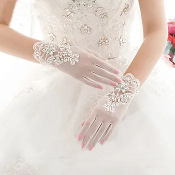 2018 Naujų Korėjos Stiliaus Paprasta Elegancija, Trumpas Vestuvių Pirštinės Duobute Nuotaka Balta Nėrinių Vestuvių Priedai Pirštų Riešo Ilgis
