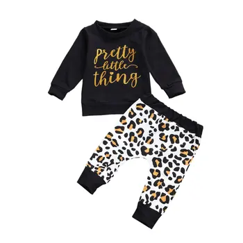 Bamblys Vaikams Baby Girl Marškinėliai Seaquins Viršūnes Leopard Kelnės Kelnės Rudenį Berniuko, Komplektai, Nustatyti Drabužių Black 0-24M