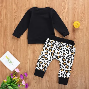 Bamblys Vaikams Baby Girl Marškinėliai Seaquins Viršūnes Leopard Kelnės Kelnės Rudenį Berniuko, Komplektai, Nustatyti Drabužių Black 0-24M