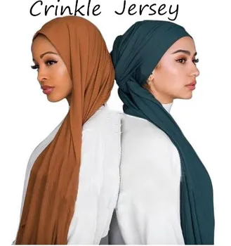 X1 60pcs Aukštos kokybės paprasto briaunuoti jersey hijab skara raukšlių medvilnės šalikas musulmonų šalikai, ilgas šalikas 180*85cm