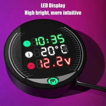 Atsparus vandeniui Naktinio Matymo Motociklo Matuoklis Skaitmeninis LED Ekranas Voltmeter Voltų Įtampos Temperatūros Indikatorius Laikas LED 3 in 1