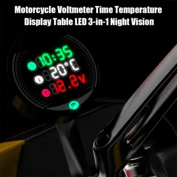 Atsparus vandeniui Naktinio Matymo Motociklo Matuoklis Skaitmeninis LED Ekranas Voltmeter Voltų Įtampos Temperatūros Indikatorius Laikas LED 3 in 1