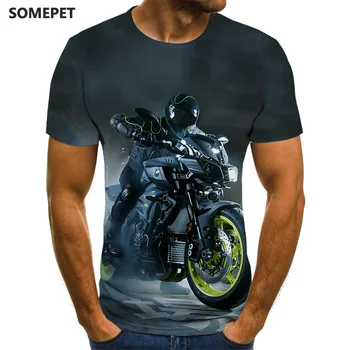 T Shirt Mens Naujas Vasaros Spausdinimas Motociklu Cool Marškinėlius Vyrų/Moterų Viršūnių Tees Mados Trumpas Rankovės 3D Marškinėliai Plius Dydis
