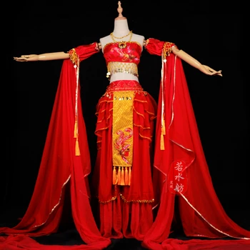 Kinijos Koi Cosplay Kostiumų Raudonas Auksas Ilgomis Rankovėmis Šokių Hanfu Dress Helovinas Kostiumai Moterims