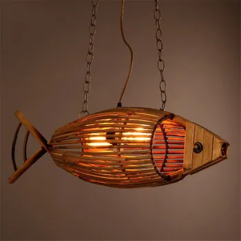 Loft Stiliaus Medinė Žuvis Valgomasis Pakabukas Lempos Senovinių Žuvų Kavinė Light Bar Šviesos Retro Miegamasis Šviesos Nemokamas Pristatymas