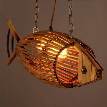 Loft Stiliaus Medinė Žuvis Valgomasis Pakabukas Lempos Senovinių Žuvų Kavinė Light Bar Šviesos Retro Miegamasis Šviesos Nemokamas Pristatymas