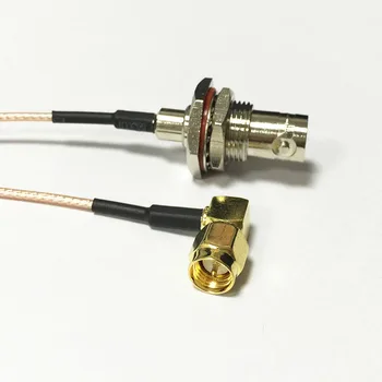 Naujas BNC Moterų pertvaros jungiklis SMA male stačiu kampu kabelis adapteris RG178 15cm 6inch