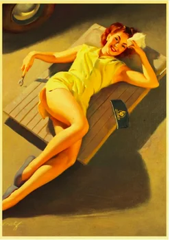 WW II Amerikos Seksualus Pin Up Girl Klasikinis Drobės Tapybos Derliaus Sienos Kraft Plakatai, Lipdukai Namų Dekoro Sienos Nuotrauka Kambarį