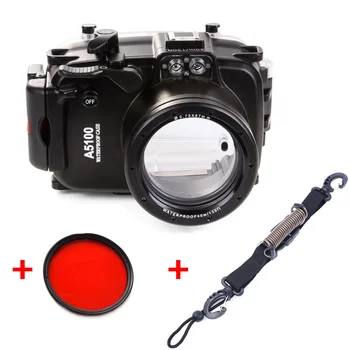 Povandeninis Vandeniui Korpusas Nardymo Atveju Fotoaparatas Sony A5100 16-50mm Objektyvas Kameros + Raudoną filtrą ir Greitai Spaudai Ritė Virvelės