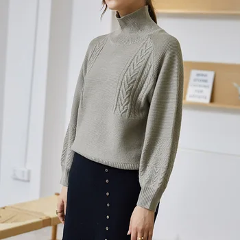 Moterų megzti megztinis 2020 m. rudenį korėjos stilius laisvas aukštu kaklu išorinis dėvėti išlaikyti šiltas džemperis moterims
