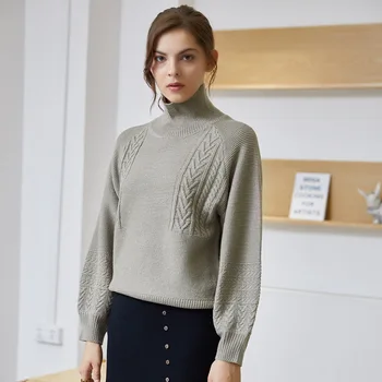 Moterų megzti megztinis 2020 m. rudenį korėjos stilius laisvas aukštu kaklu išorinis dėvėti išlaikyti šiltas džemperis moterims
