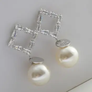 Neoglory Derliaus Trapecijos Formos Cirkonis Aikštėje Auskarai Moterims, Madingų Monetos ir Pearl Drop Earrings2020 bižuterijos