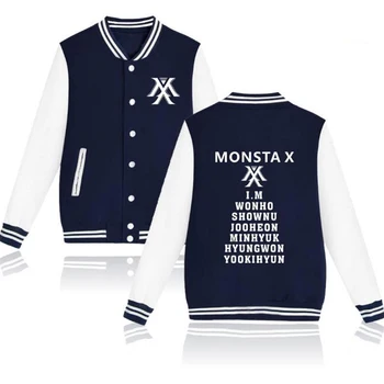 Korėjos Monsta X KPOP Zip-up Harajuku Streetwear Hoodies Gerbėjai Palanki Vilnos Beisbolo Vienodas Striukes Vyrams, Moterims, Hip-Hop, Paltai
