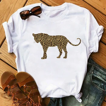 Maycaur Moterų Leopard Širdies Trumpomis Rankovėmis Spausdinti T Marškinėliai Moteriški Vyriški T-Shirt Grafikos Viršūnes Tees Moterų Tumblr T Shirt Marškinėliai