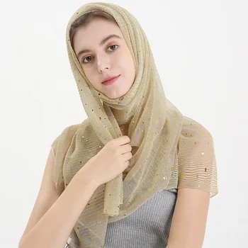 JIFANPAUL aukštos kokybės sidabro blizgučiais šilko skarelė moterų vientisos spalvos magija Musulmonų skarelė skara-šalikas