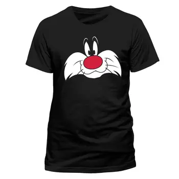 Looney Tunes Sylvester Katė Face Oficialiai Unisex Black T-Shirt Animacinių filmų marškinėliai vyrams Unisex Naujas Mados marškinėlius Laisvas Dydis