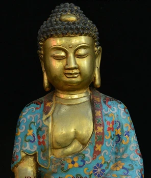 Senoji Tibeto Bronzos Cloisonne Emalio Shakyamuni Amitabha Budos Statula Sidhartos