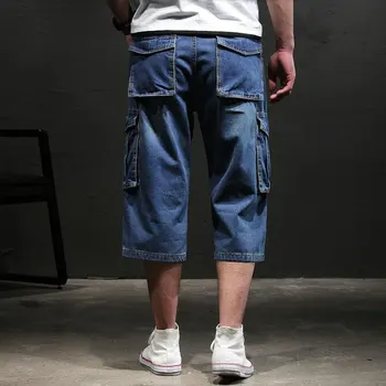 Džinsinio Šortai Vasaros Džinsinio Apkarpyti kelnės, vyriški Laisvi Šortai, 7-point Multi-pocket darbo drabužiai, plius dydžio tiesių kojų kelnės